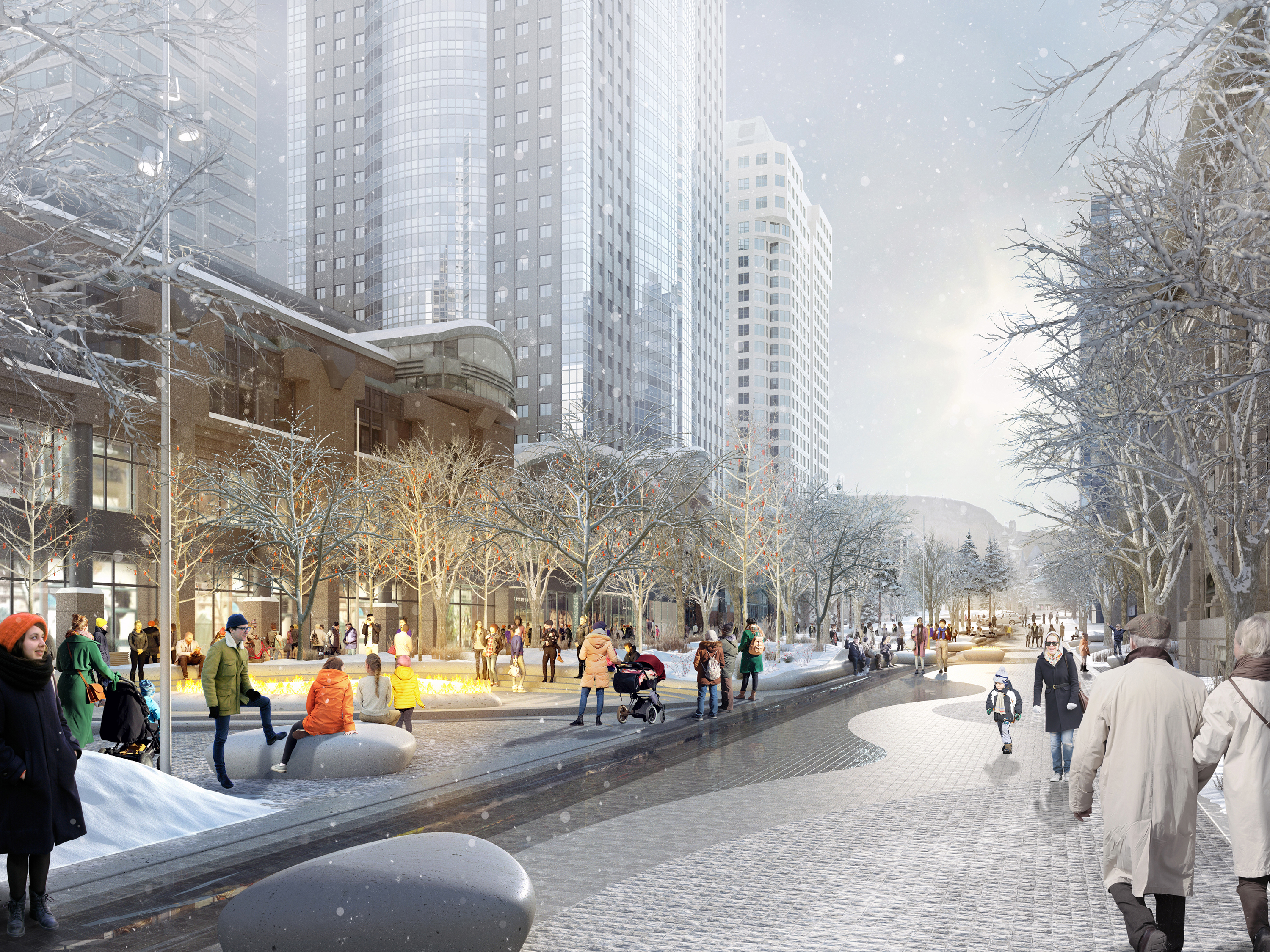 View of Avenue McGill College during winter season