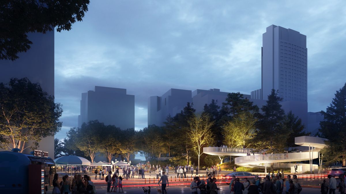 Activities and Lighting Plan for the Walkway and Plaza, Seen from Rue Jeanne-Mance