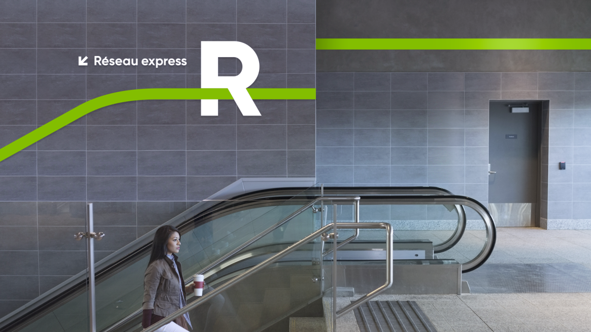 Branding for the R, Réseau express métropolitain (REM), Montréal, 2018