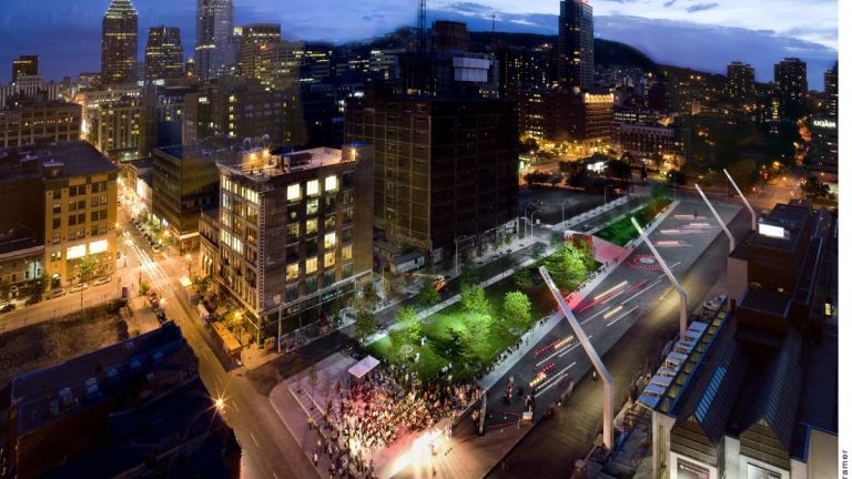 Quartier des spectacles : Place des Festivals et Vitrines habitées