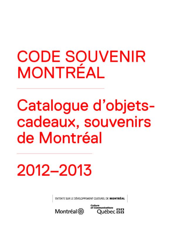 2012-2013 CODE SOUVENIR MONTRÉAL catalogue (French version)