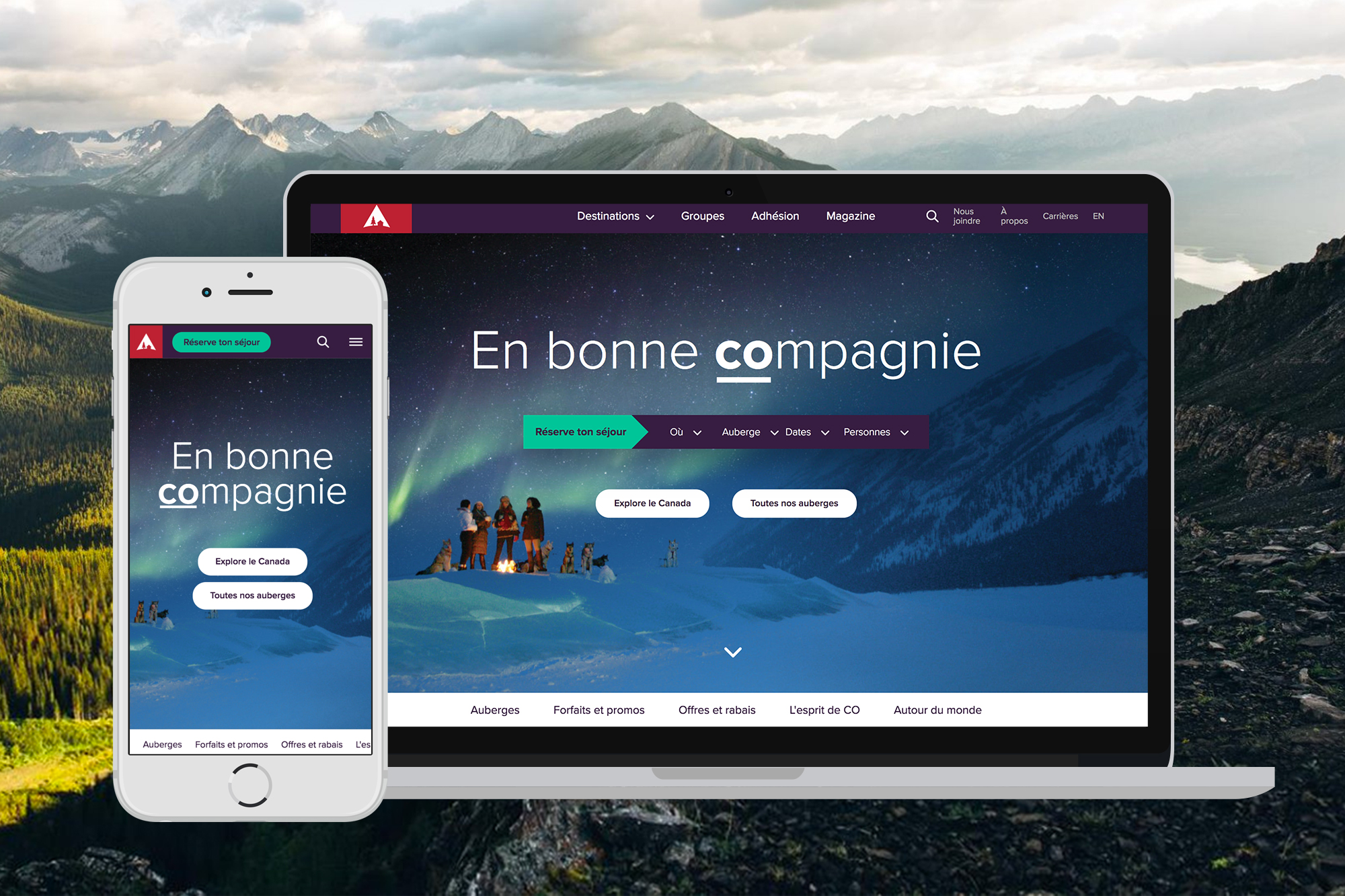 Hostelling International Canada website, Montréal and Vancouver, 2017