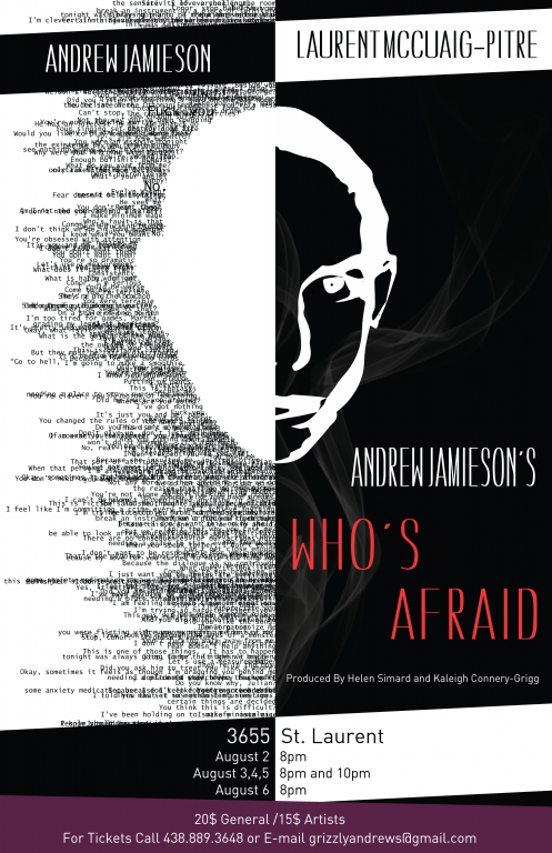Affiche du théâtre, Andrew Jamieson's Who's Afraid, Montréal, 2016