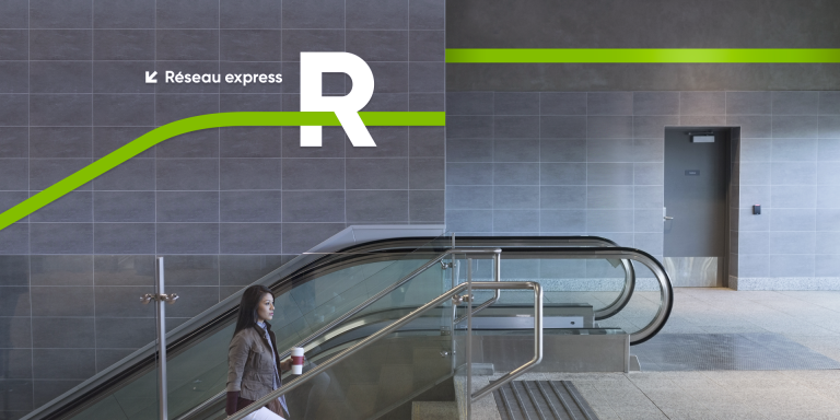 Branding for the R, Réseau express métropolitain (REM), Montréal, 2018