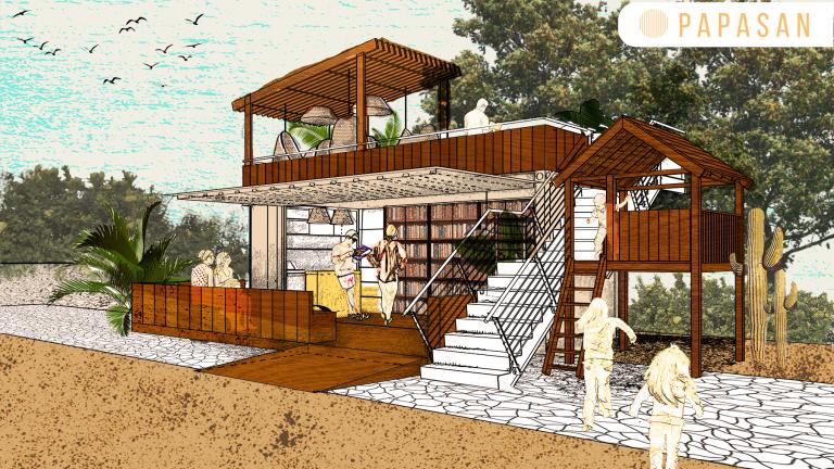 Papasan, concept bibliothèque de plage
